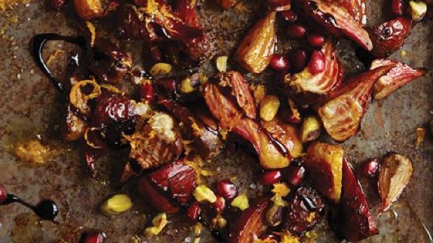 Orange Roasted Beets with Pomegranate and Pistachios