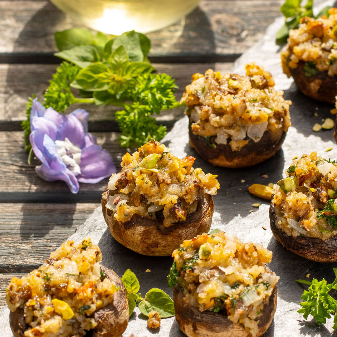 Pistachio Stuffed Mushrooms