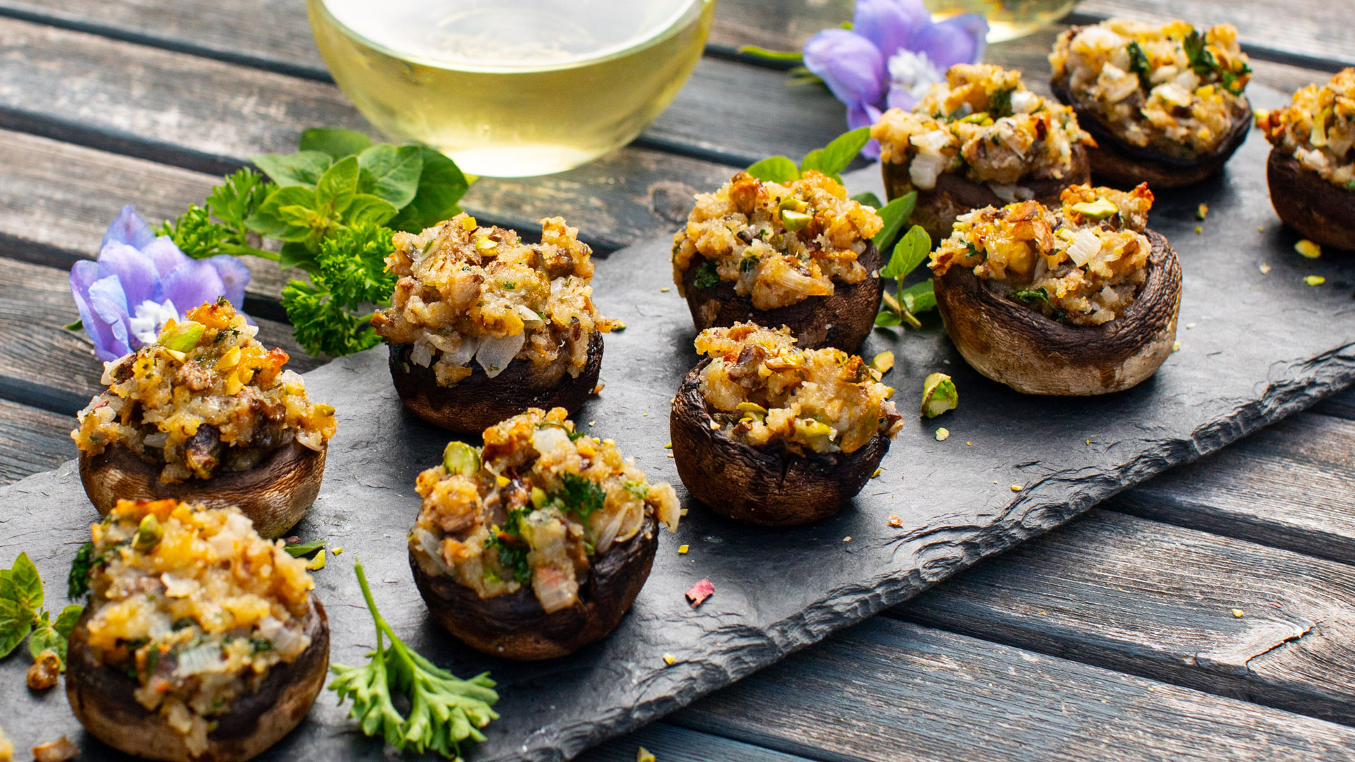 Pistachio Stuffed Mushrooms