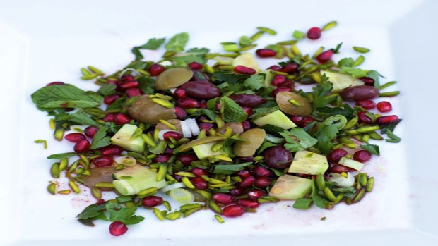 Olive, Pistachio and Pomegranate Salad 