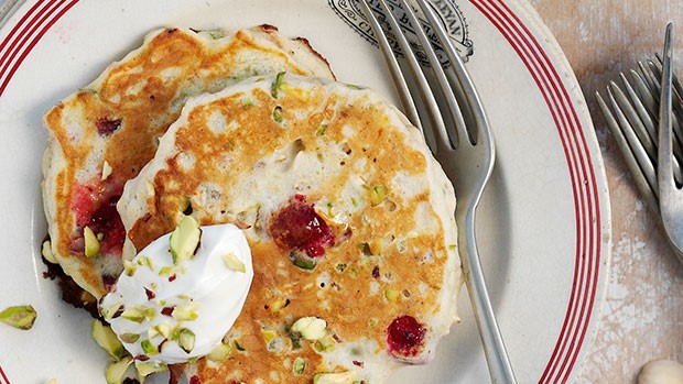 Pistachio, Oat and Cranberry Breakfast Pancakes