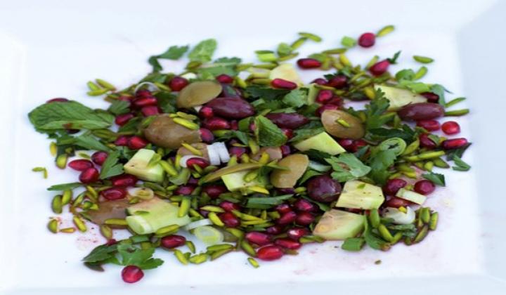 Olive, Pistachio and Pomegranate Salad 